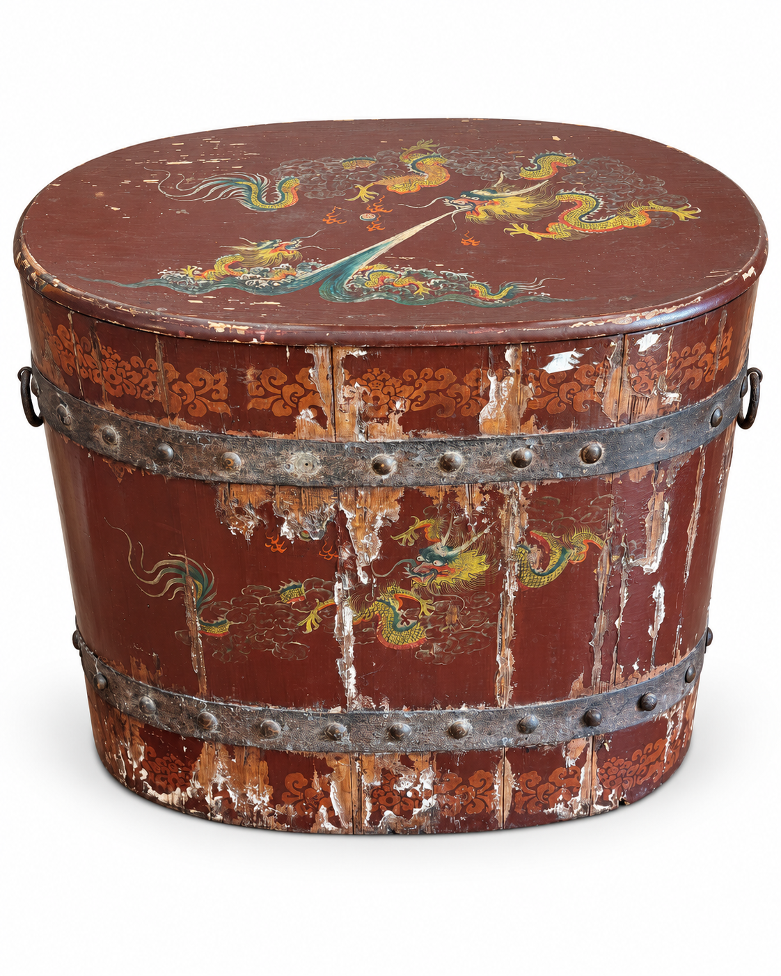 Antique Chinese Painted Dragon Storage Chest with Lid, c.1900