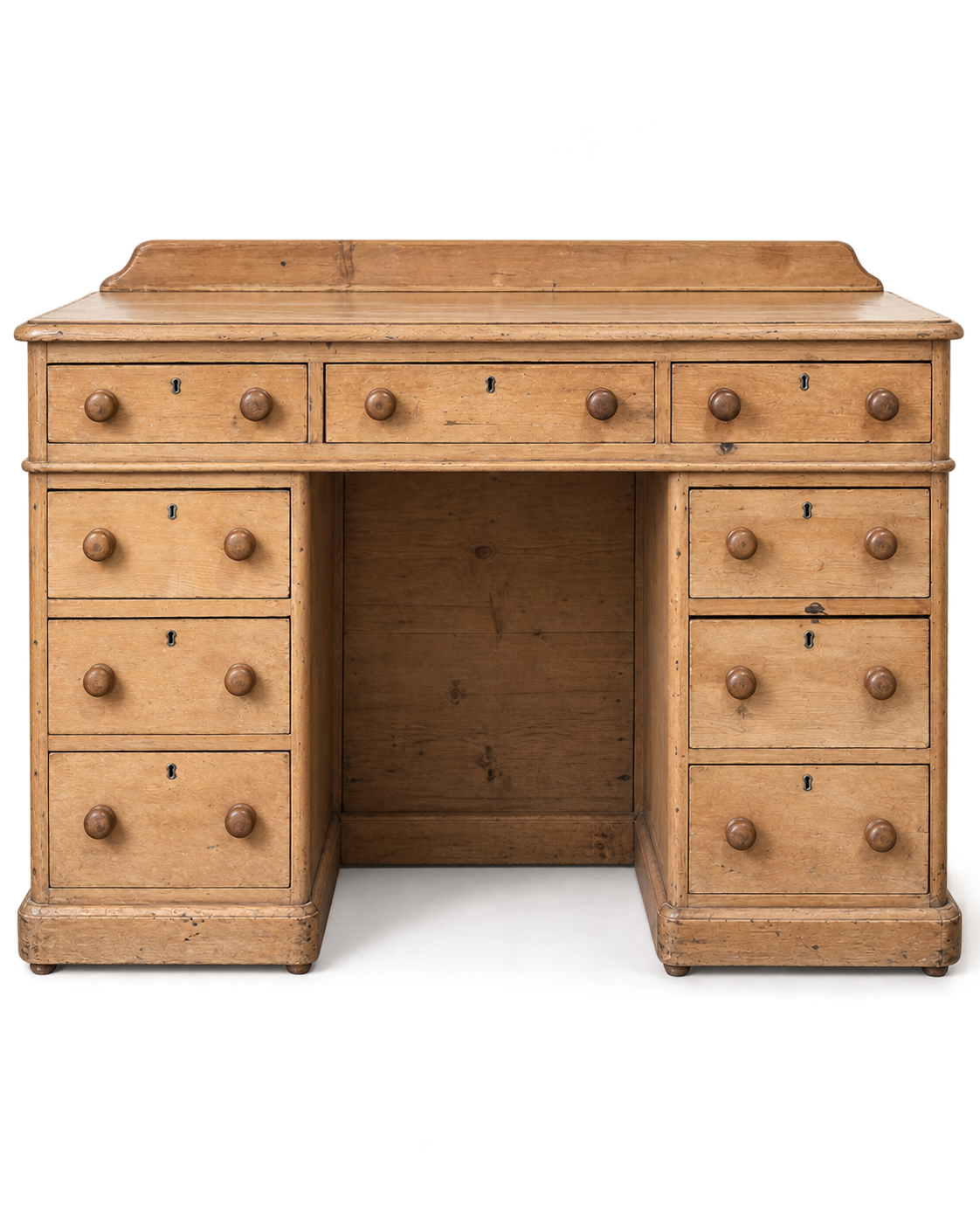 Victorian Pine Pedestal Desk with Raised Gallery, c.1880
