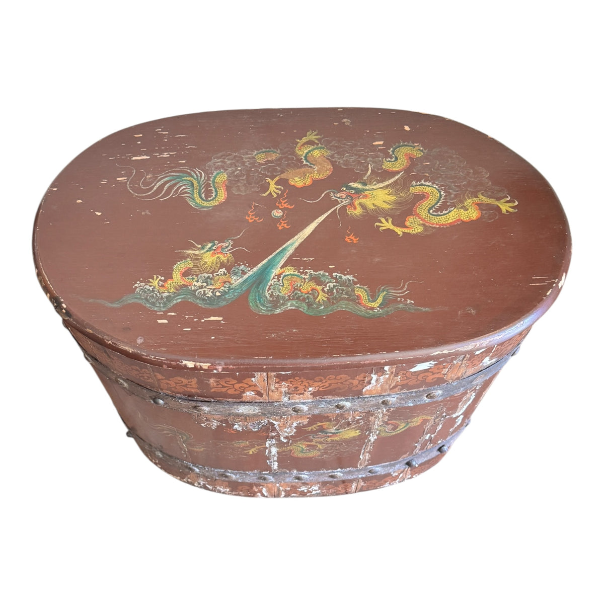 Antique Chinese Painted Dragon Storage Chest with Lid, c.1900