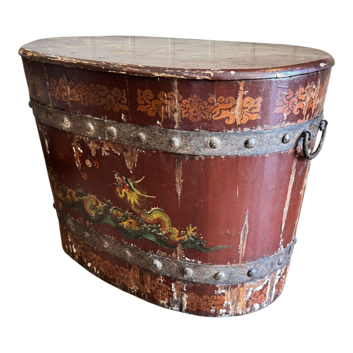 Antique Chinese Painted Dragon Storage Chest with Lid, c.1900