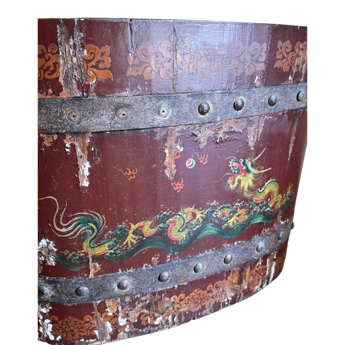 Antique Chinese Painted Dragon Storage Chest with Lid, c.1900