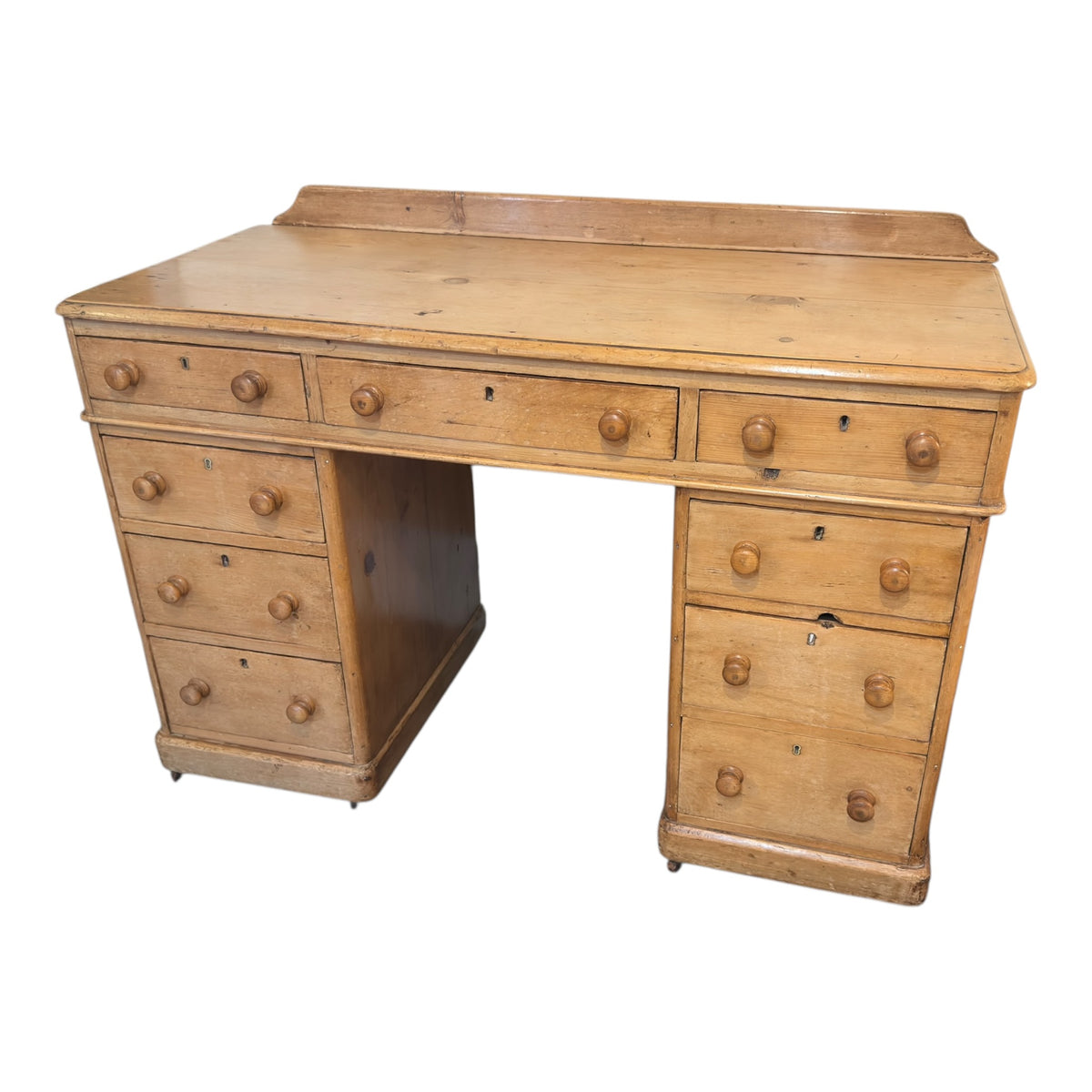 Victorian Pine Pedestal Desk with Raised Gallery, c.1880