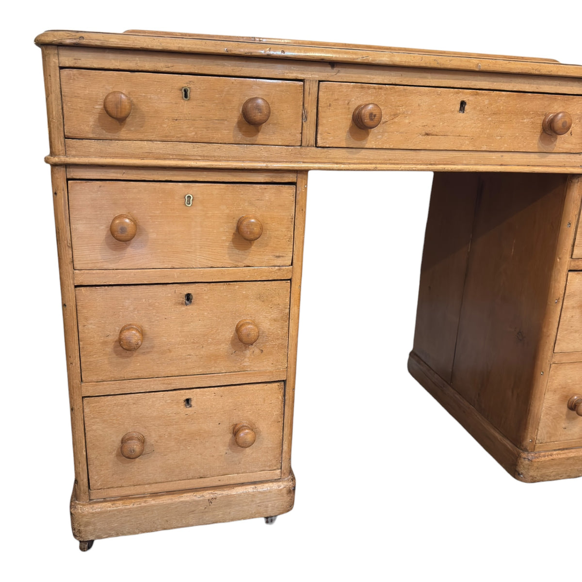 Victorian Pine Pedestal Desk with Raised Gallery, c.1880