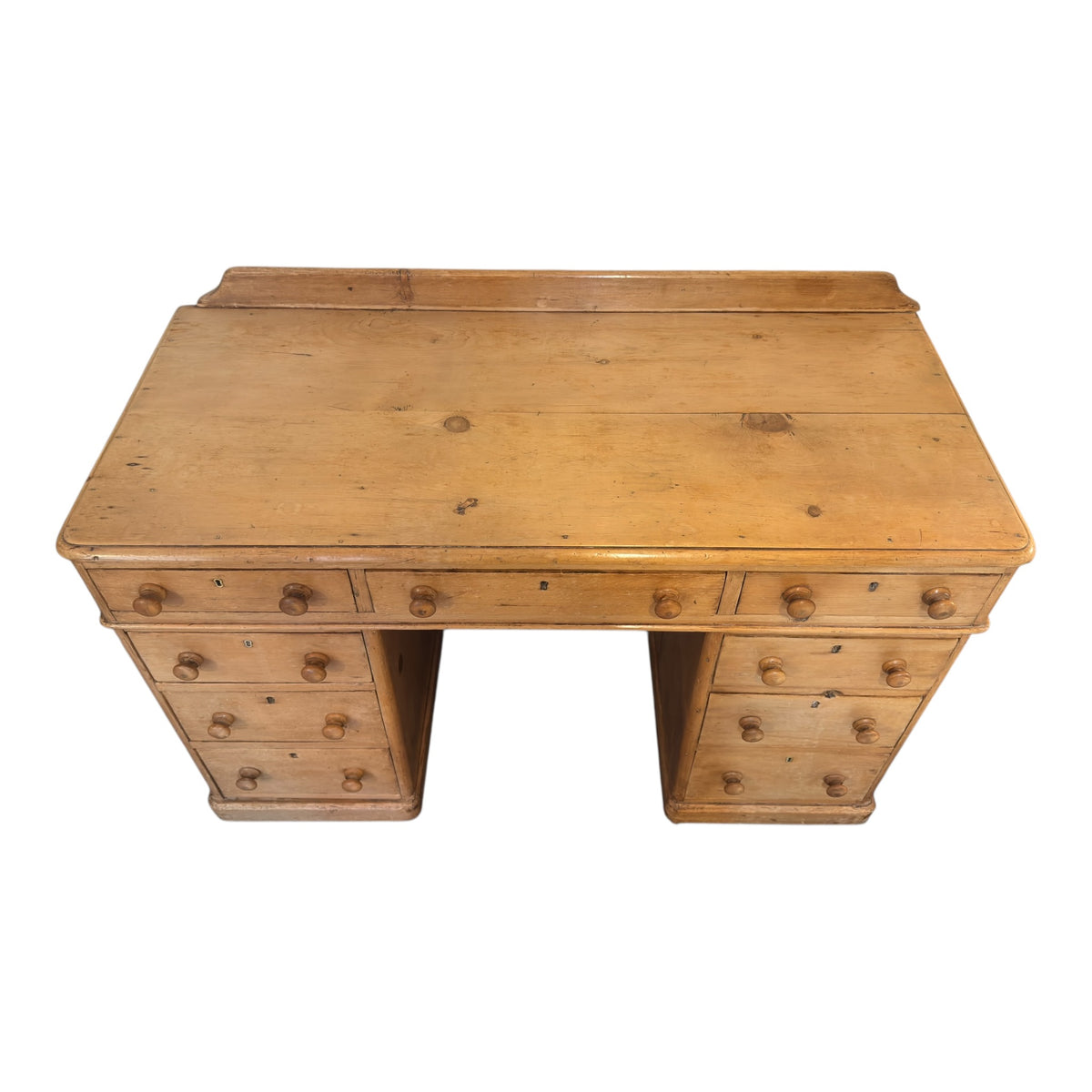 Victorian Pine Pedestal Desk with Raised Gallery, c.1880