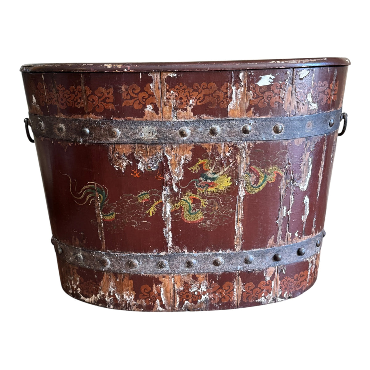 Antique Chinese Painted Dragon Storage Chest with Lid, c.1900