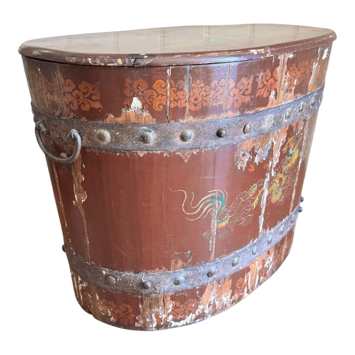 Antique Chinese Painted Dragon Storage Chest with Lid, c.1900