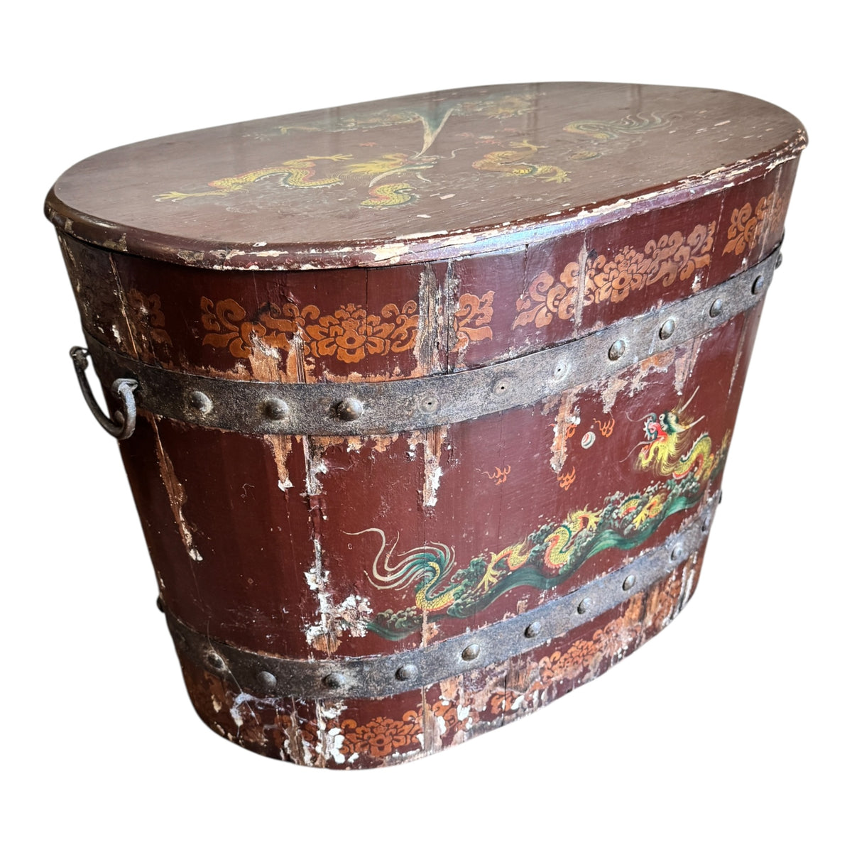 Antique Chinese Painted Dragon Storage Chest with Lid, c.1900