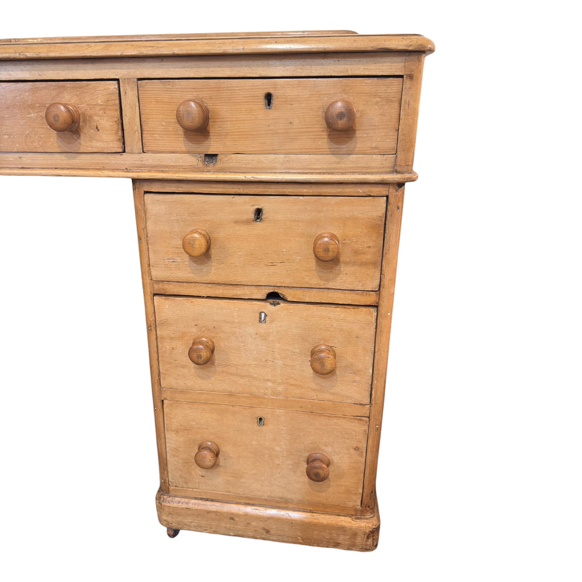 Victorian Pine Pedestal Desk with Raised Gallery, c.1880