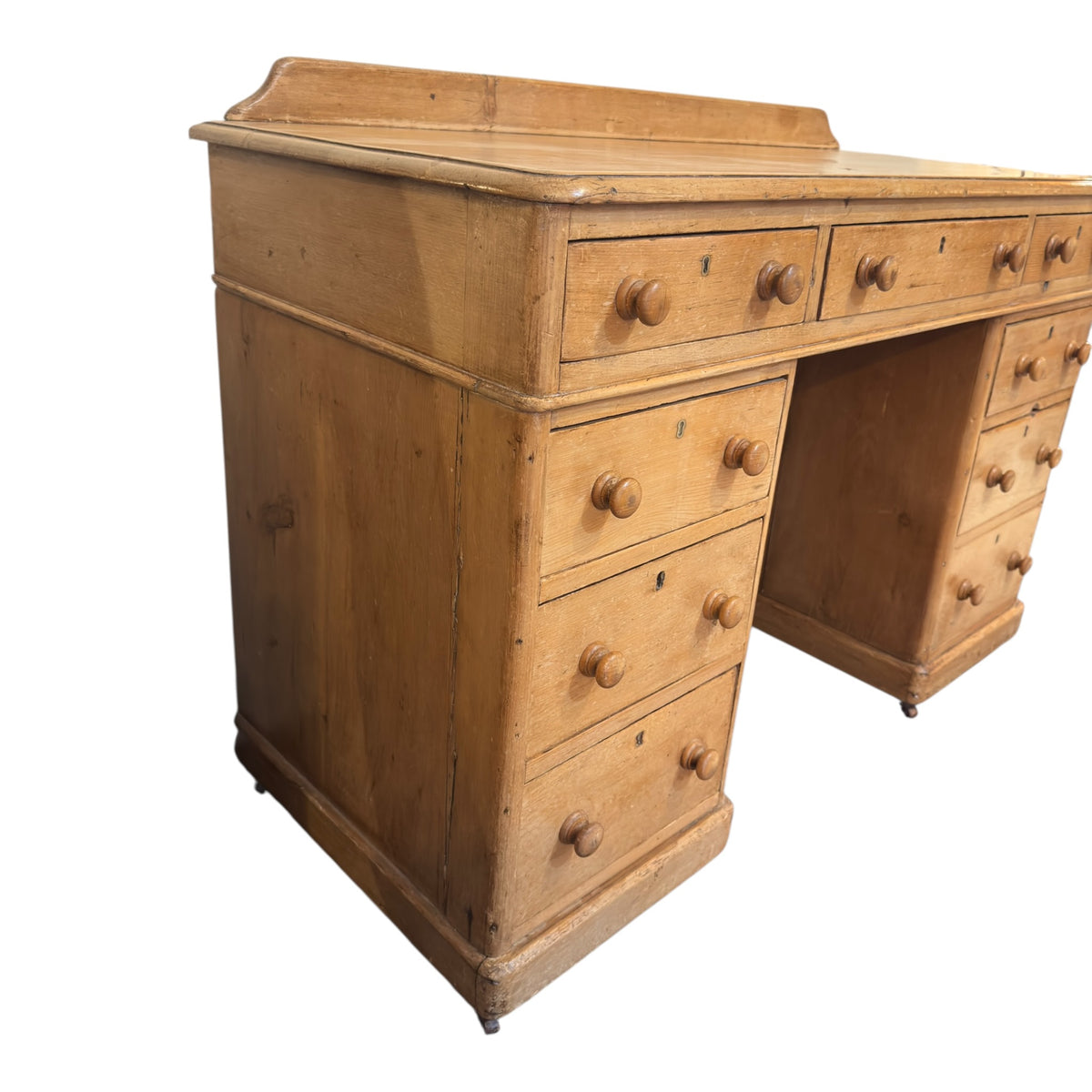 Victorian Pine Pedestal Desk with Raised Gallery, c.1880