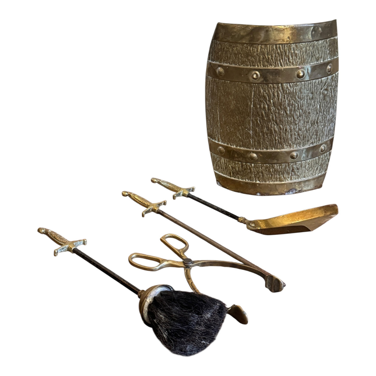 Antique Peerage Brass Fireside Companion Set with Sword Handles, c.1920